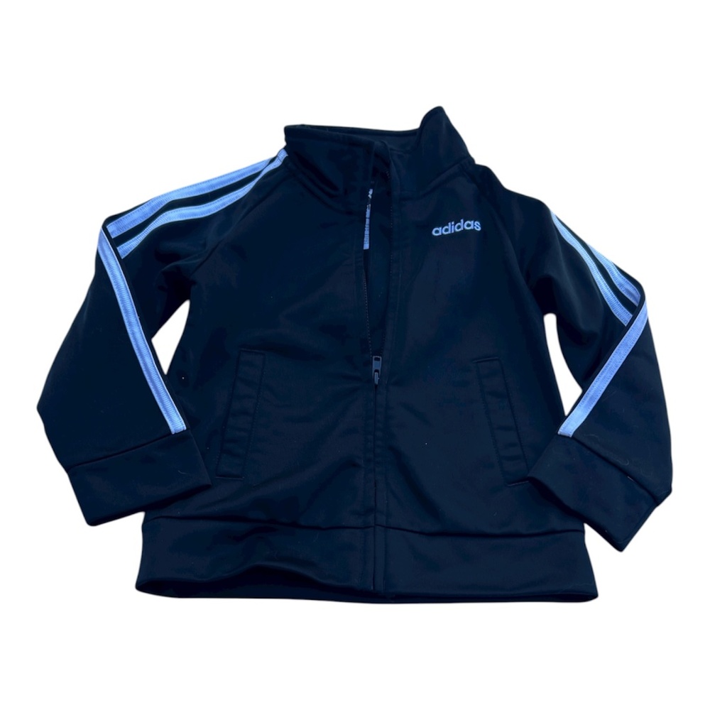 Adidas Boys Black Sporty Soccer Zip Front Jacket with White Accents::
